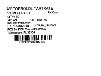Metoprolol Tartrate Tablets 100 mg Bottles (Metoprolol 100mg(mylan))